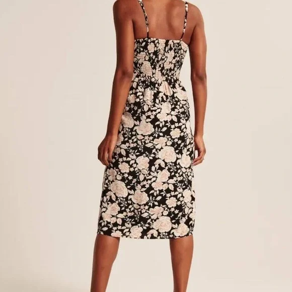 Abercrombie & Fitch Black Floral Cinch Front Midi Dress XS - Picture 5 of 10